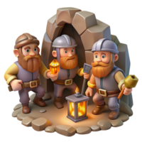 vibrant modern Dwarves Mining for Gems in Cave high resolution png