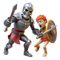 vibrant artistic A Courageous Knight Battling a Skeletal W authentic png