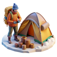beautiful minimalist Backpacker Setting Up Tent Element authentic png
