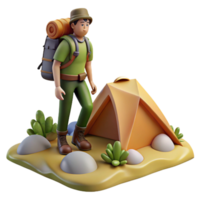 dramatic artistic Backpacker with Tent on Mountain Ridge high resolution png