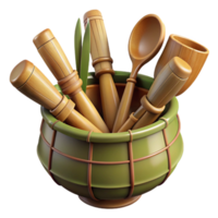 stunning rustic Bamboo Utensils Set Angled View Cutout authentic png