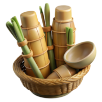 dramatic rustic Bamboo Utensils Side View Transparent Background professional png