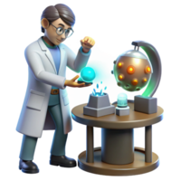 serene artistic A Lone Scientist Working in a Cluttered detailed png