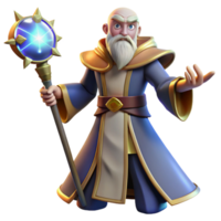 serene rustic A Powerful Wizard Wielding a Staff Topped authentic png
