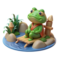 impressive vintage A Serene Kappa Relaxing by a Riverbank high quality png