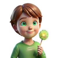 stunning creative Portrait of a Child with Bright Green E professional png