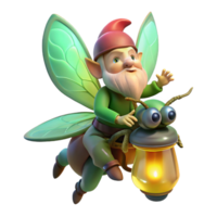 beautiful abstract A Whimsical Gnome Riding a Giant Firefly authentic png