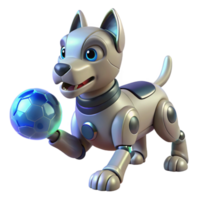 impressive creative A Robotic Dog Playing Fetch with a Glowi detailed png