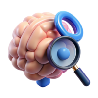 dramatic rustic Brain with Magnifying Glass Icon on White png