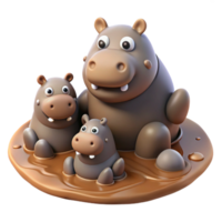 wonderful vintage A Family of Hippos Wallowing in a Muddy R professional png