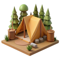 extraordinary rustic Camping Tent Set Up in Forest high resolution png