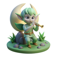 beautiful vintage A Mischievous Pixie Playing a Flute in A original png