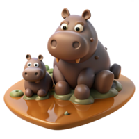 magnificent rustic A Family of Hippos Wallowing in a Muddy R detailed png