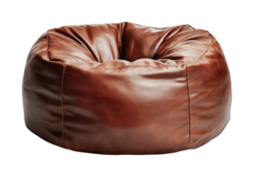 Luxurious brown leather bean bag chair with plush design for comfortable seating, cut out png