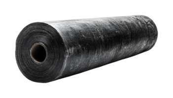 Large roll of industrial black roofing felt for waterproofing applications, cut out png