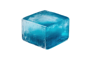 Blue ice cube highlighting texture and transparency, cut out png