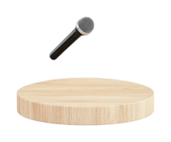 Microphone hovering above wooden circular platform, cut out png