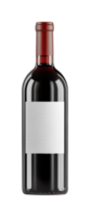 Red wine bottle with blank label and red cap isolated, cut out png
