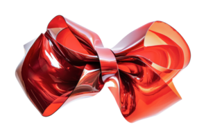 Shiny red metallic bow with elegant curves and reflective surface, cut out png