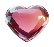 Pink crystal heart gemstone with faceted design and reflective surface, cut out png