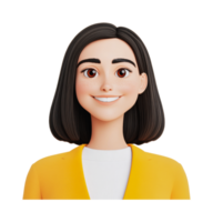 Smiling animated character with yellow jacket and short black hair, cut out png