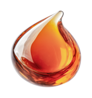 Elegant glass teardrop with amber and clear swirls in artistic design, cut out png