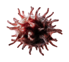Detailed visualization of a microscopic virus with spiky surface structure, cut out png