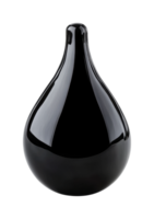 Glossy black ceramic vase with elegant teardrop design on dark background, cut out png