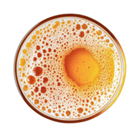 Top view of frothy beer in glass with bubbles and foam, cut out png