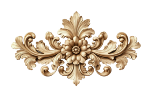 Ornate baroque floral carving with gold finish, cut out png