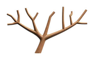 Minimalist wooden branch design with symmetrical branches, cut out png