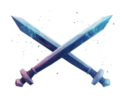 Crossed crystal swords with magic shards on black background png