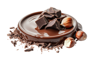 Smooth chocolate sauce with chunks and hazelnuts png