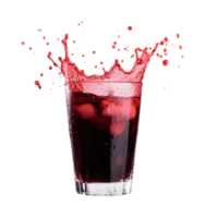 Refreshing red berry splash in a glass with ice against black background png