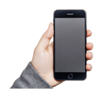 Hand holding smartphone with blank screen isolated on white background png