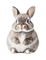 Fluffy gray rabbit with upright ears and adorable expression png