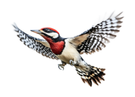 Vibrant red-crowned woodpecker in flight with open wings displaying unique plumage png