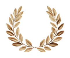 Golden laurel wreath with detailed leaves in a classic u-shape design on black png