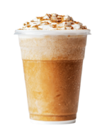 Chilled coffee drink with whipped cream and cinnamon topping png