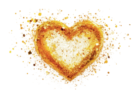 Golden heart with sparkling glitter exploding on black background png