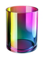 Rainbow-hued glass container with cylindrical form and reflective surface png