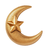 Golden crescent moon with star symbol on black background png