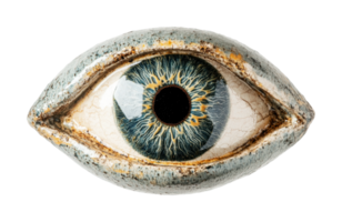 Realistic ceramic eye sculpture with detailed blue iris design png