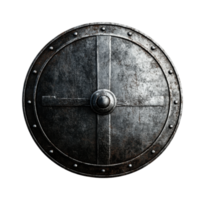 Medieval metal shield with rivets and cross design on black background png