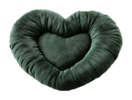 Plush velvet heart-shaped green pillow cushion isolated on black background png