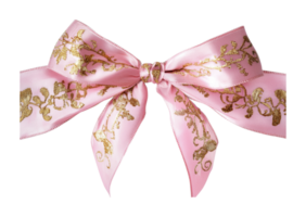 Pink ribbon with gold floral patterns on black background png