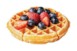 Delicious belgian waffle with fresh berries and syrup png