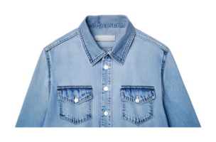 Classic light blue denim shirt with pockets and white buttons png