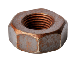 Close-up of rusty metal hex nut on black background png