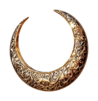 Ornate golden crescent moon with detailed intricate patterns on black background png